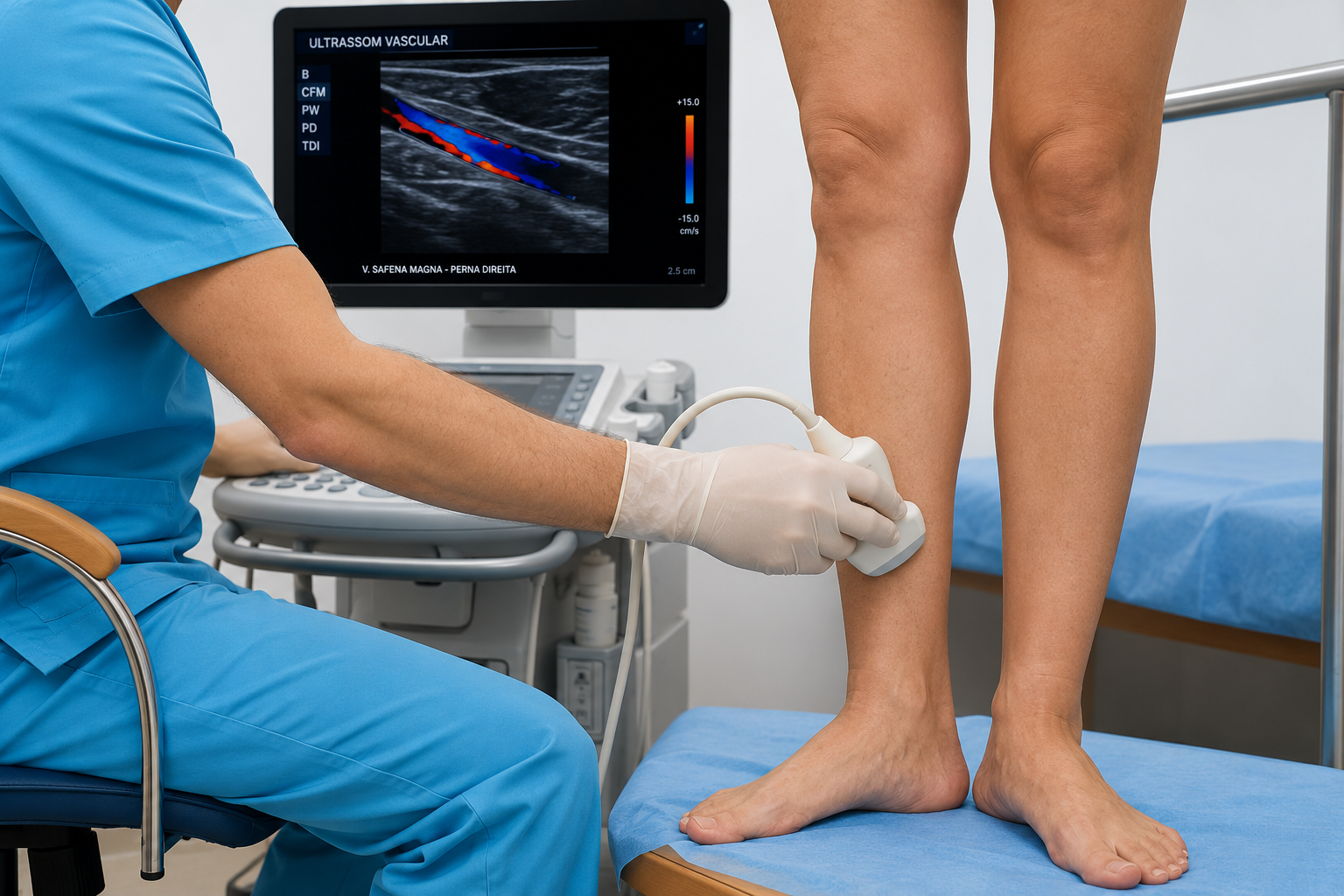 Ultrassom vascular com Doppler em perna